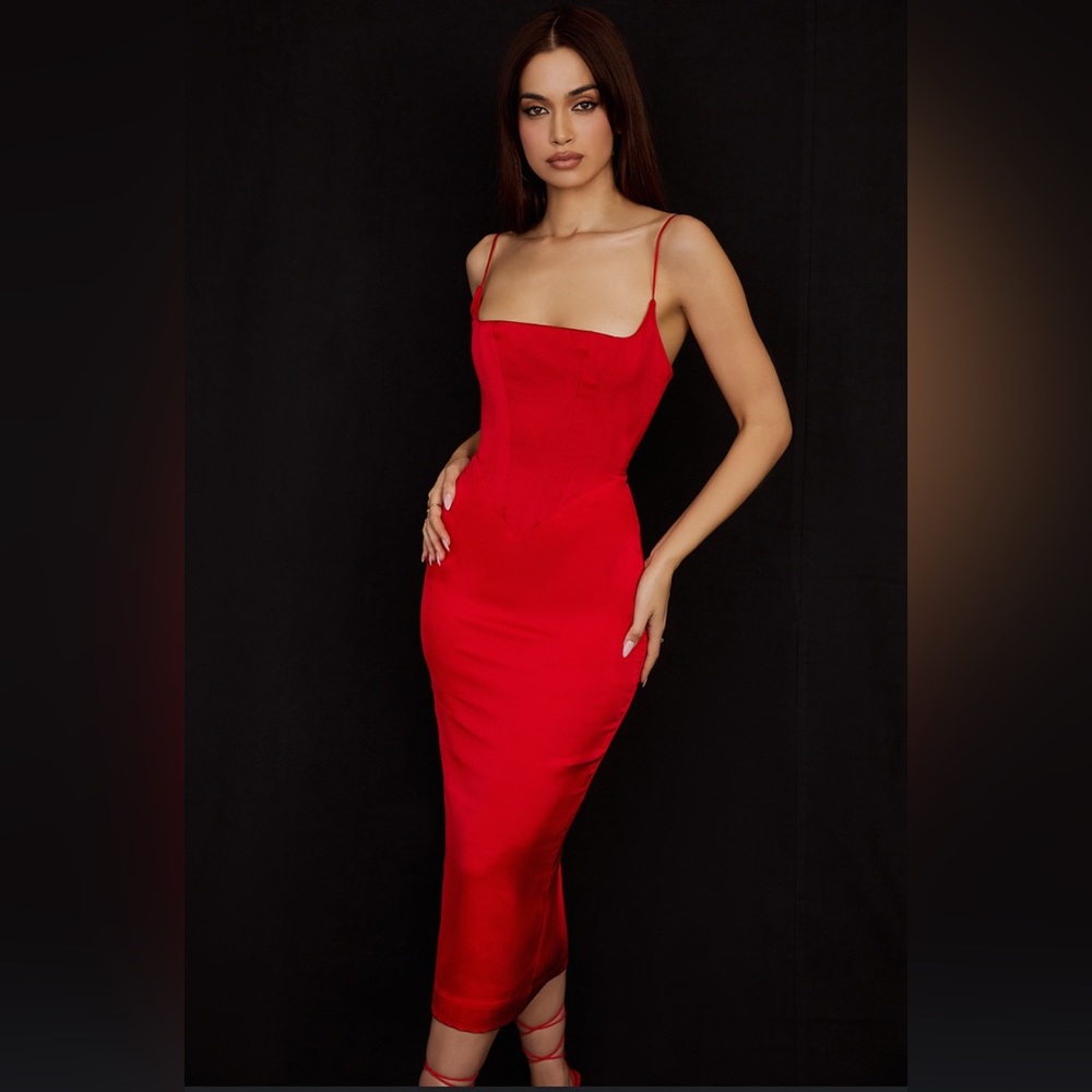 House of CB Anais red satin corset dress